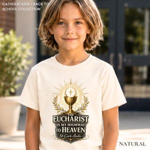 T-shirt pour l'école catholique | T-shirt de rentrée scolaire | T-shirt Saint Carlo Acutis | L'Eucharistie est mon chemin vers le Ciel | Première communion | Cadeau de confirmation