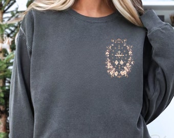 Catholic Mom Gifts, Virgin Mary Sweatshirt: Pocket Miraculous Medal, Garment-Dyed Cotton Blend