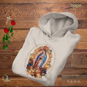 Sudadera con capucha Virgen de Guadalupe, sudadera con capucha de Nuestra Señora de Guadalupe, sudadera con capucha Virgen María, regalos únicos católicos, floral desvanecido vintage