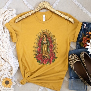 Camiseta Virgen de Guadalupe, Camisa Virgen María, Camiseta La Morenita, Ropa Boho, Regalo Católico clip art, Regalo navideño para mamá
