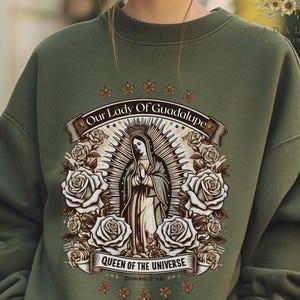Retro Virgencita Guadalupe Sweatshirt, Our Lady Of Guadalupe Catholic Wear, Religious Gifts, Crewneck Jumper, Devotional Women&#39;s Clothing