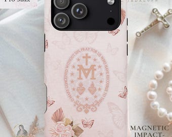 Miraculous Medal Marian iPhone 17 Hülle | Katholische Devotionalie Magnetische Handytasche für Sie