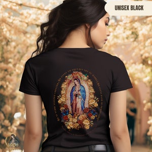 Camiseta estilo vintage de Nuestra Señora de Guadalupe, Virgen de Guadalupe, camisa retro boho, regalos católicos de clip art, regalos de Navidad para mejores amigos