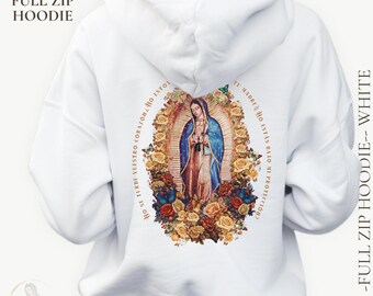 Catholic Mom Gifts, Our Lady of Guadalupe Zip Hoodie | Reina de México Sweatshirt