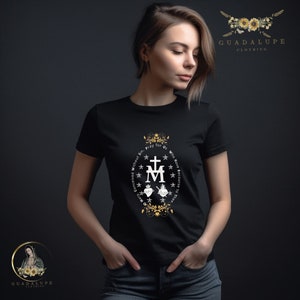 Miraculous Medal T-shirt,  Virgin Mary T shirt, Catholic Gifts for Women, Catholic T-shirt, Marian Cross Shirt, Holiday Gifts Idea