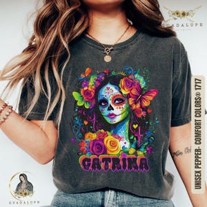 Psychedelic Style &quot; La Catrina&quot; Tee, Mexican Costume Halloween Shirt, Dia de Los Muertos T-shirt, Day of the Dead Shirt, Spiritual Gifts