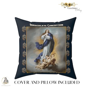 Decoración religiosa para el hogar con motivo del Día de la Madre, cojín cuadrado de poliéster hilado con la Inmaculada Concepción, regalos devocionales católicos, regalos inspirados en la fe.