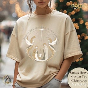 X-mas Festive Faith Clothing, Minimalistic Holy Family Shirt, Aesthetic Jesus Nativity Scene Tee, Catholic Winter Apparel, Christmas Gifts