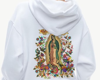 All Saints Day Tee, Our Lady of Guadalupe Zip Up Hoodie | Virgen de Guadalupe Marian Devotion Sweatshirt