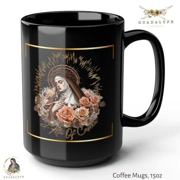 Religious May Birthday Gifts, Catholic Saint St. Rita of Cascia Gifts, Devotional Gifts, Sentimental Gifts Big Black Coffee Mug 15oz