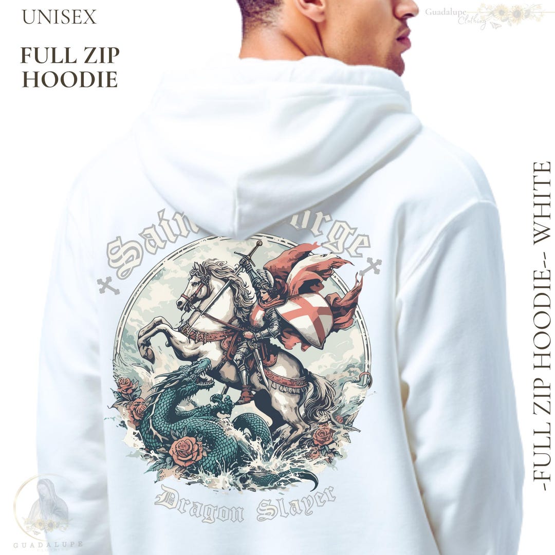 St George Slaying Dragon Full-zip Hoodie, Catholic Streetwear - Etsy