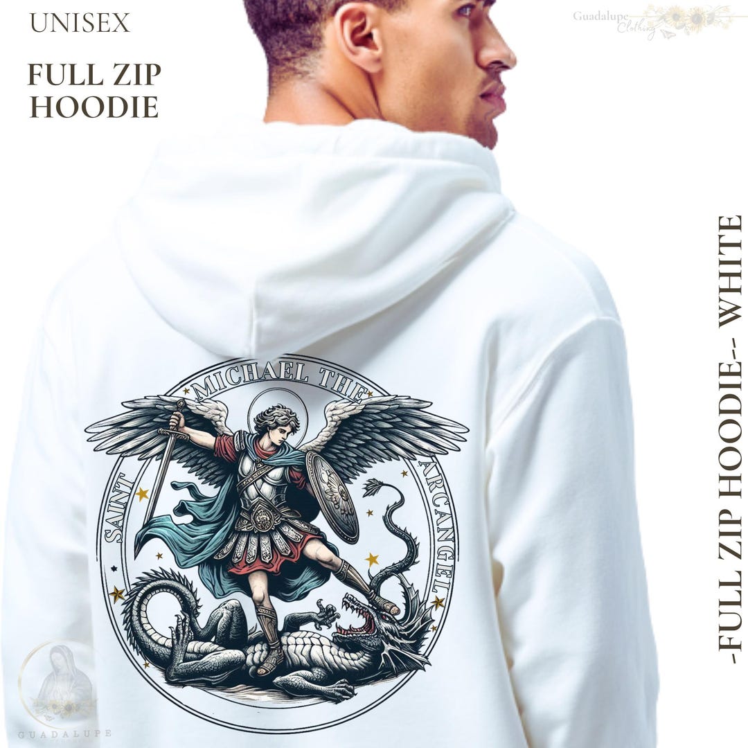 Saint Michael Archangel Full Zip Hoodie | Catholic Men Guardian
