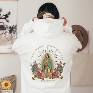 Retro Guadalupe Hoodie, Holy Mary Hooded Sweatshirt, Bless Mary Hoodie, Our Lady of Guadalupe Hoodie, Catholic Clothing, Bohemian Clothing