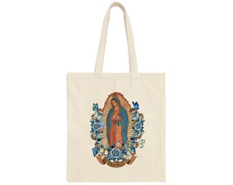Our Lady of Guadalupe Canvas Tote Bag, Aesthetic Virgin Mary Tote Bag, Guadalupe Shoulder Bag, Catholics Gifts