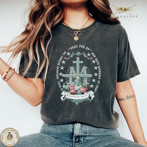 Miraculous Medal T-shirt, Virgin Mary T-shirt, Immaculate Conception Gifts, Marian Devotion Gifts, Catholic T-shirt, Marian Cross Shirt