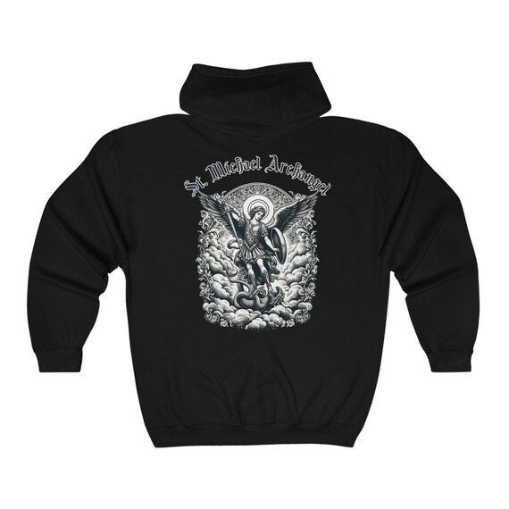 Vintage Style St Michael Archangel Full Zip Hoodie, Catholic  