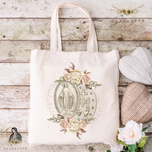 Sac en toile de médaille miraculeuse, sac à bandoulière esthétique de la Vierge Marie, cadeaux sentimentaux, cadeaux catholiques pour les femmes, idée de cadeau de vacances de la Croix mariale