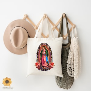 Our Lady of Guadalupe Einkaufstasche aus Canvas, Ästhetische Virgen de Guadalupe Tasche, Jungfrau Maria Tragetasche, Guadalupe Umhängetasche, Katholische Geschenke
