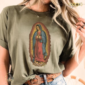 Our Lady Of Guadalupe Tshirt, Virgen Maria Shirt, La Morenita Tee, Bohemian Clothing, Catholic Clip Art Gift, Regalo Para Mama