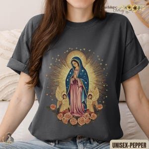 Our Lady of Guadalupe Comfort Colors Tee, Virgen de Guadalupe Shirt, Boho Vintage Style Catholic T-Shirt, Marian Devotional Unisex Gift