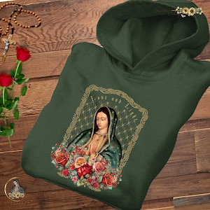 Guadalupe Hoodie, Catholic Christian Wear, Virgen de Guadalupe Sweatshirt Hoodie, Virgin Mary Hoodie, Vintage Floral Pullover, Gift for Her