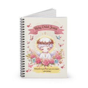 Regalos únicos del Santo Niño Jesús, Cuaderno de línea gobernada de arte de anime de fantasía religiosa para niños, Regalos inspirados en la fe, Regalos únicos para niños católicos,