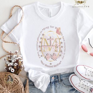 Miraculous Medal T-shirt,  Virgin Mary T shirt, Catholic gifts for women, Catholic T-shirt, Marian Cross Shirt, Holiday Gifts Idea