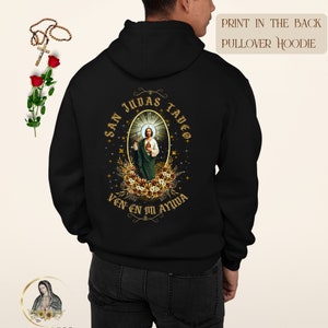 San Judas Tadeo  Hooded Sweatshirt, Vintage Catholic Clipart St. Jude Thaddeus Hoodie, Catholic Patron Devotional Gifts