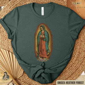 Virgin Mary of Guadalupe Tshirt, Unisex Jersey Shirt, Catholic Gift, Bohemian Religious Tee, Regalo Para Mama, Faith-based Christmas Gifts