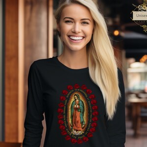 Virgen de Guadalupe, uniseks shirts met lange mouwen, sentimentele geschenken Maagd Maria, katholieke kleding, devotionele geschenken, religieuze vakantiecadeaus