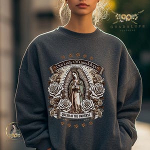 Retro Virgencita Guadalupe Sweatshirt, Our Lady Of Guadalupe Catholic Wear, Religious Gifts, Crewneck Jumper, Devotional Women&#39;s Clothing