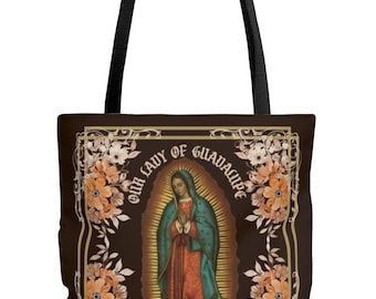 Bolso tote de Nuestra Señora de Guadalupe, bolso de hombro floral de la Virgen María
