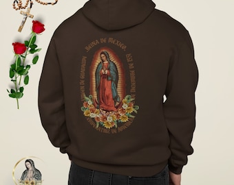 Boho Vintage Estilo Virgen Guadalupe Sudadera Sudadera con capucha, Sudadera con capucha Virgen María, Devoción Mariana, Regalos Católicos, Regalo Religioso, Sudadera con capucha de la Iglesia