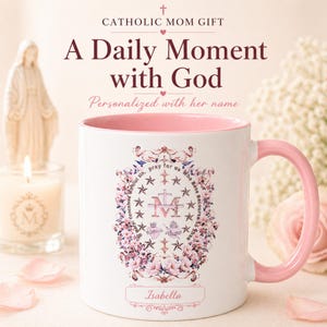 Personalized Catholic Mom Mug, Miraculous Medal Gift for Mom, Marian Devotion Cup, Grandma Gift