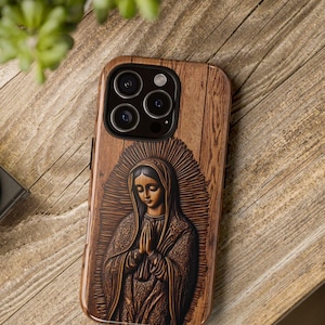 Guadalupe Tough Cases, religiöse Weihnachtsgeschenke, iPhone 16 Pro und mehr, katholische Vintage Style Phone Case, Jungfrau von Guadalupe Design