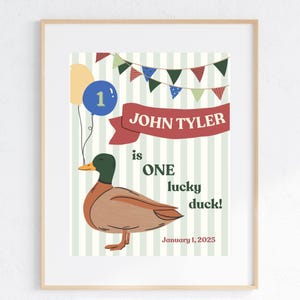 ONE LUCKY DUCK Birthday Sign Template Digital Download