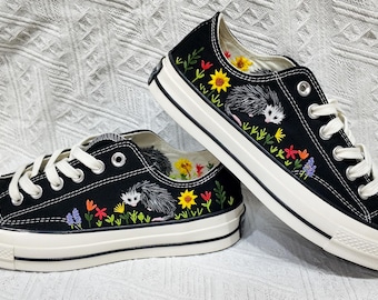 Custom Opossum Converse,Hand Embroidered Opossum Shoes,Opossum Low Top Sneakers