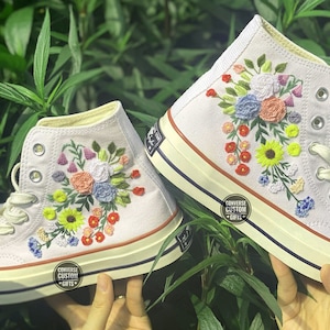 Embroidered Floral Converse High Tops: Custom Wedding Shoes