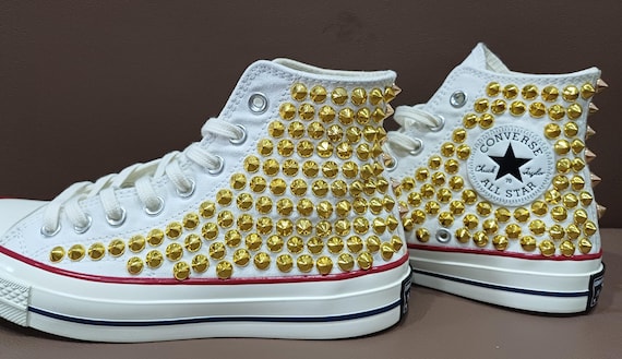 white converse with gold studs