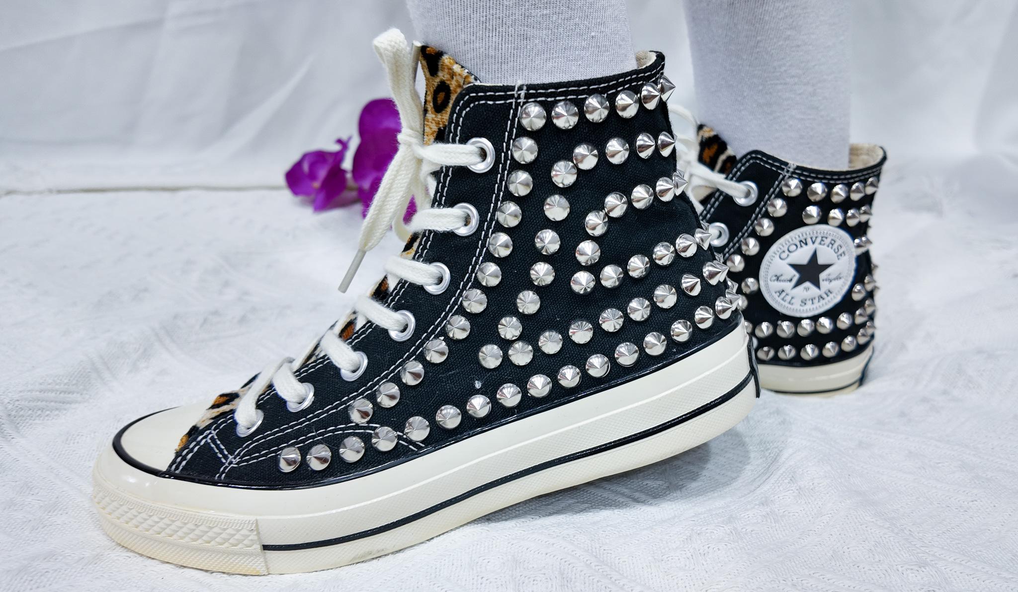 Punk Rock Leopard Print Converse High Tops With Studs - Etsy