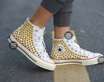Studded converse shoes white high top/ Studded Converse White/ Studded high top sneakers/ Custom Studded Converse