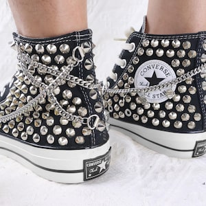 Studded Converse High Tops: Black Punk Rock Sneakers