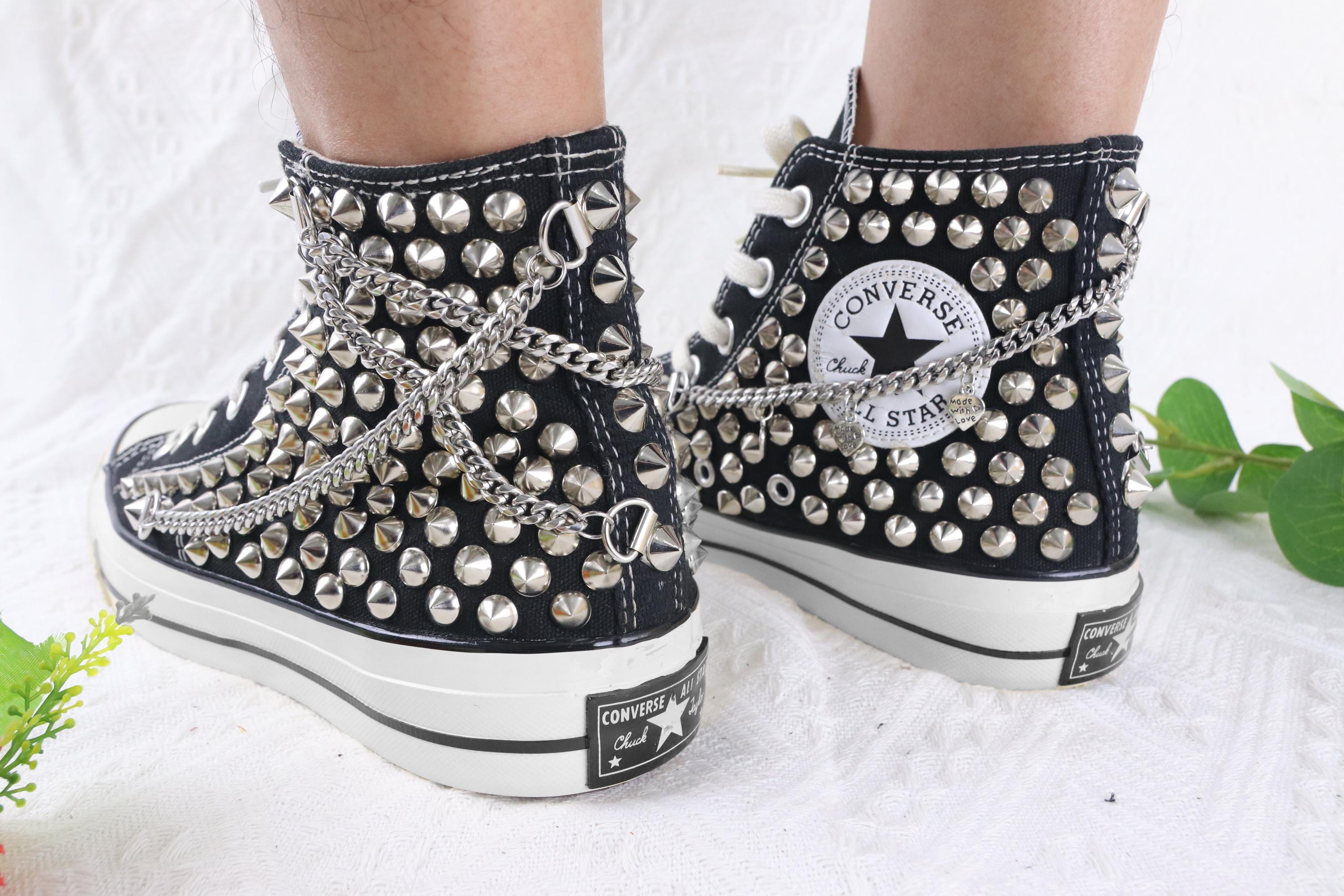 Studded Converse High Tops: Black Punk Rock Sneakers - Etsy