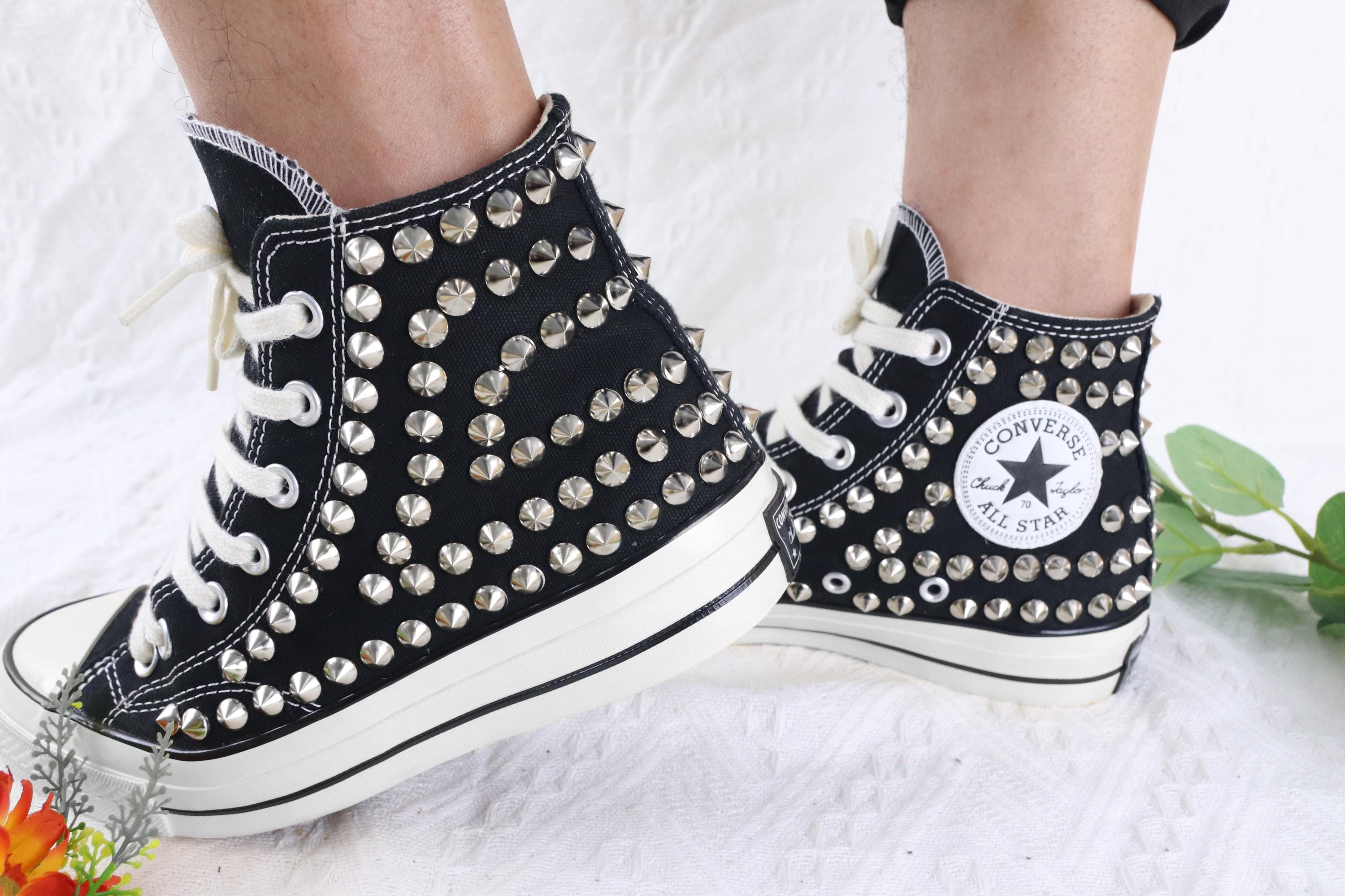 Punk Rocker Shoes Handcrafted Studded Converse High Top Sneakers: Punk Rock Shoes - Etsy