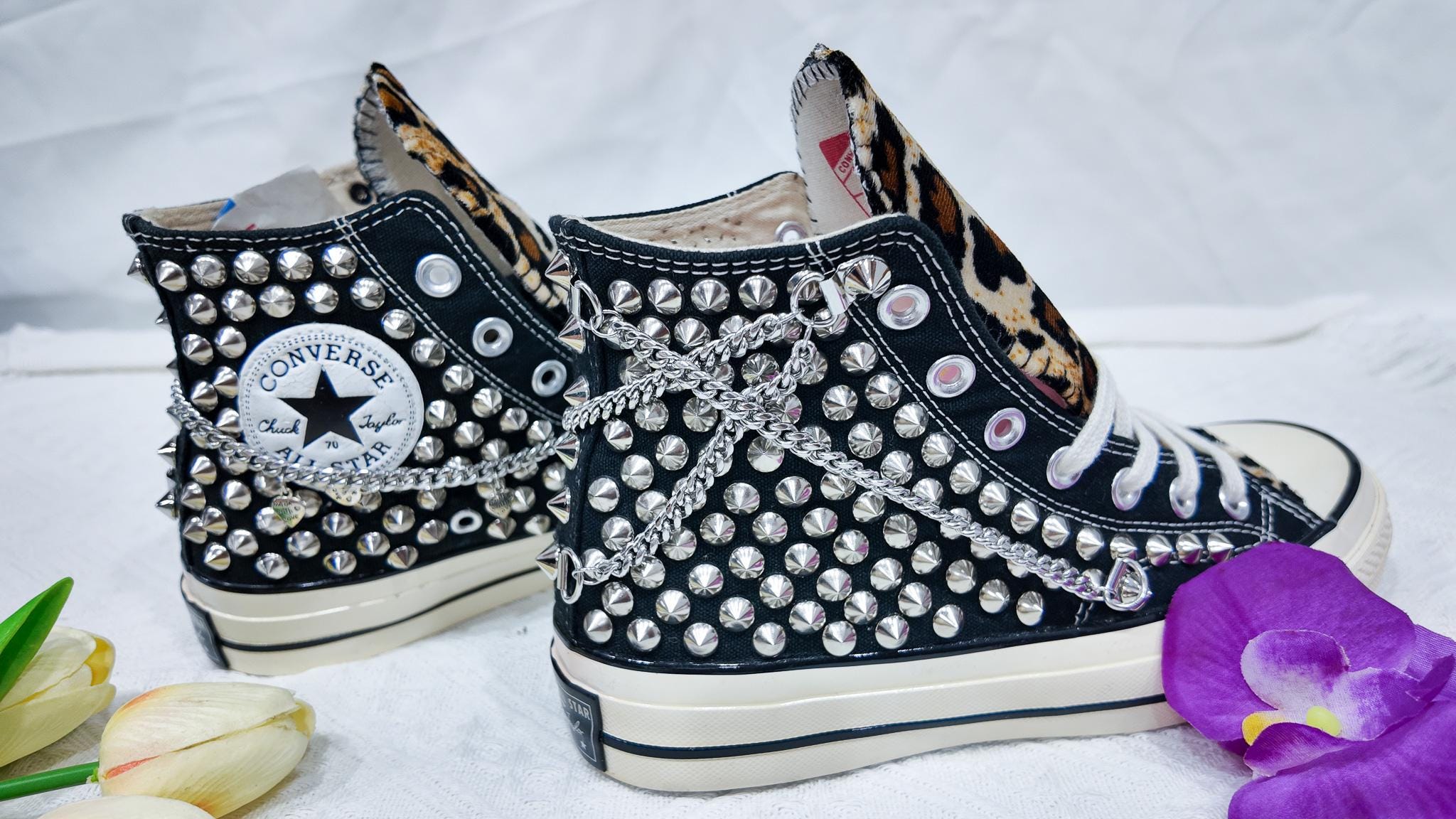 Handmade Studded Leopard Converse | High Top Custom Sneakers