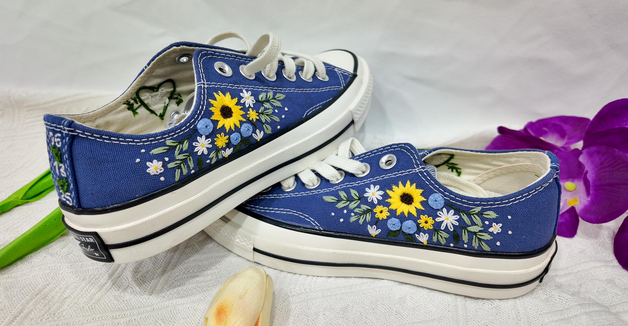 Custom Sunflower Embroidered Converse Low Top Shoes - Etsy