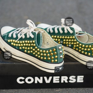 Handcrafted Studded Converse Low Top Sneakers: Punk Rock Shoes