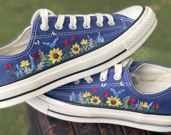 Hand Embroidered Sunflower Converse Chuck 70 Low-Top Shoes