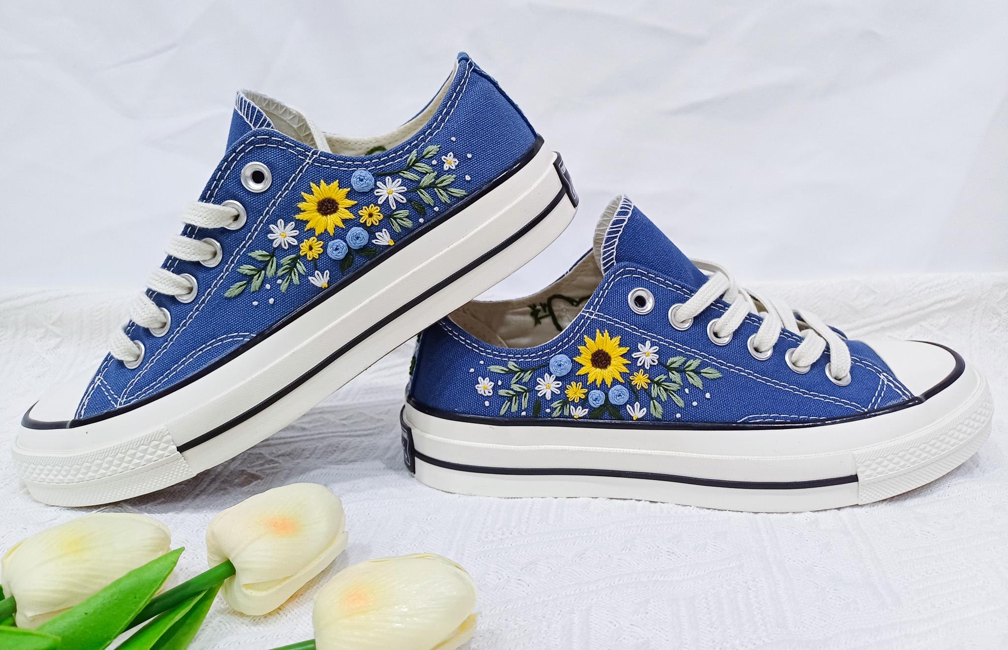 Custom Sunflower Embroidered Converse Low Top Shoes - Etsy