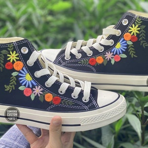 Hand Embroidered Converse High Tops: Custom Floral Sneakers